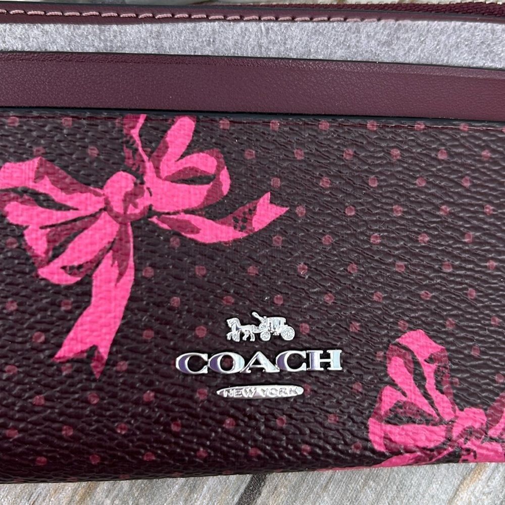 Coach Mini Skinny Id Case With Bow Print Wallet Bag Purse - Picture 4 of 8